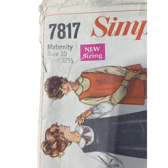 Simplicity 7817 1970s Maternity Pattern Size 10 Top Jumper Blouse Pants CUT - Picture 2 of 7